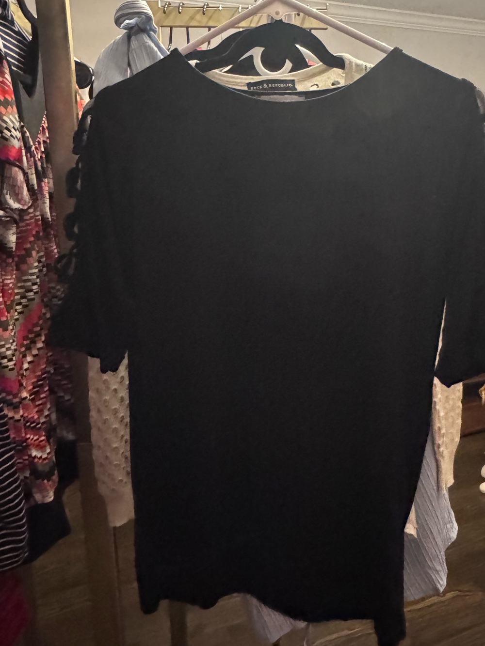 Black Lace-Trim Short Sleeve Blouse